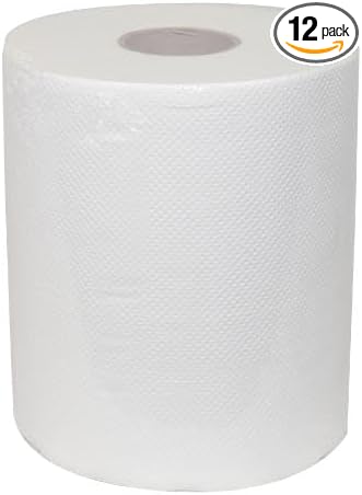 Shield Care Commercial Hardwound Paper Towel Rolls, White 12 Pack, 8 Inch x 300 Feet, 1-Ply, 2 Inch Core, Fits Universal Dispenser