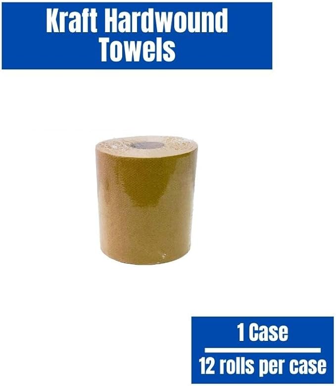 Shield Care Commercial Hardwound Paper Towel Rolls, Brown 12 Pack, 8 Inch x 300 Feet, 1-Ply, 2 Inch Core, Fits Universal Dispenser