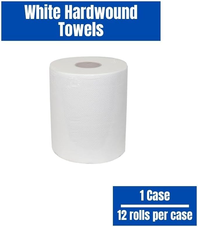Shield Care Commercial Hardwound Paper Towel Rolls, White 12 Pack, 8 Inch x 300 Feet, 1-Ply, 2 Inch Core, Fits Universal Dispenser