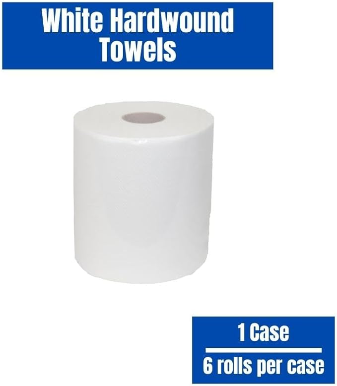 Shield Care Commercial Hardwound Paper Towel Rolls, White 6 Pack, 8 Inch x 800 Feet, 1-Ply, 2 Inch Core, Fits Universal Dispenser