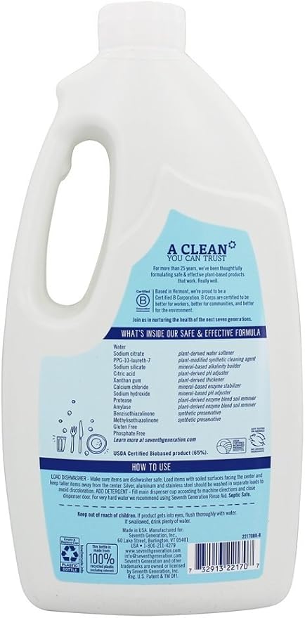 Seventh Generation Free & Clear Scent Gel Dishwasher Detergent 42 oz.