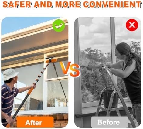31FT Reach High Ceiling Duster Kit, Window Cleaning kit with 5-25FT Extension Pole, Fan Duster for Ceiling Fan Blades, Microfiber Feather Duster, Rotatable Window Squeegee and Cobweb Duster