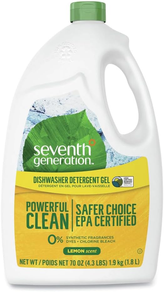 Seventh Generation 22831CT Natural Automatic Dishwasher Gel, Lemon, Jumbo 70 oz Bottle, 6/CT