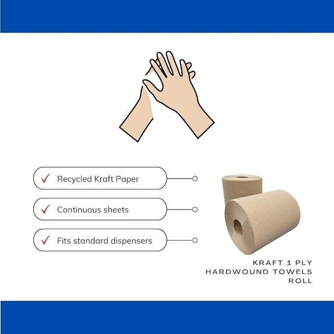 Commercial Hardwound Paper Towel Rolls, Brown 6 Pack, 8 Inch x 800 Feet, 1-Ply, 2 Inch Core, Fits Universal Dispenser