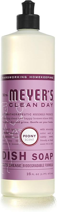 MRS. MEYER'S Clean Day Liquid Dish Soap, Biodegradable Formula, Peony, 16 fl. oz