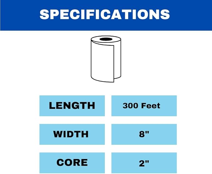 Shield Care Commercial Hardwound Paper Towel Rolls, White 12 Pack, 8 Inch x 300 Feet, 1-Ply, 2 Inch Core, Fits Universal Dispenser