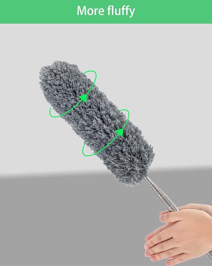 110" Extendable Feather Duster with Extension Pole, Ceiling Fan Cleaner Duster for High Ceiling, Bendable Microfiber Head, Long Handle Duster for Cleaning Fan, Furniture, and Cars (3 replaceable head)