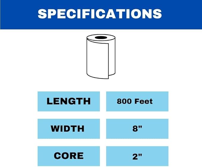 Shield Care Commercial Hardwound Paper Towel Rolls, White 6 Pack, 8 Inch x 800 Feet, 1-Ply, 2 Inch Core, Fits Universal Dispenser