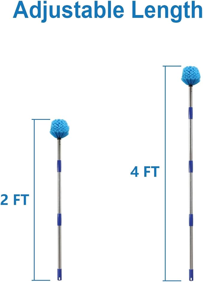 Cobweb Duster with Extension Pole, 4 FT Stainless Steel Pole with Spider Web Brush Head Ceiling Fan Duster for Outdoor Indoor Cleaning