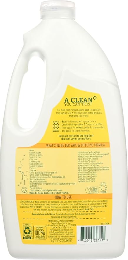 Seventh Generation Dishwasher Gel Lemon 2-pack; 42 Oz Each.