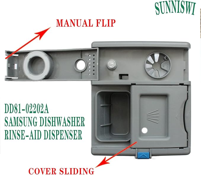 DD81-02628A Dishwasher A/S- Dispenser Rinse Aid (4.2 * 4.7 * 2.1in), DD81-02202A Detergent & Rinse Aid Dispenser - Compatible for Samsung DW80M2020US, DW80R2031US/UG, DW80N3030US/UW/UB etc. Part