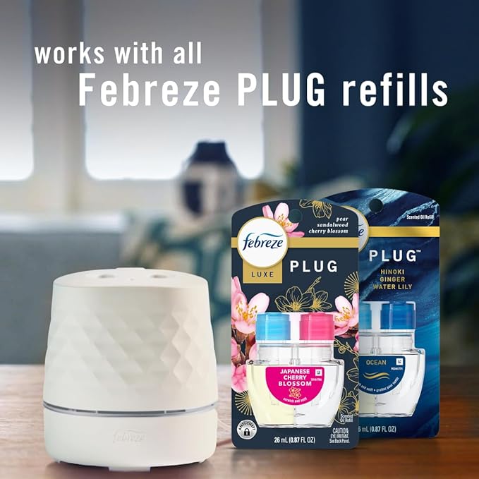 Febreze Plug Scent Booster Continuous Scent Device Oil Diffuser + Compatible Plug in Air Freshener, Odor-Fighting Scented Oil Refills, Holiday Mix