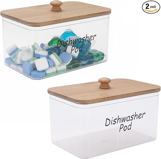 2 Pack Laundry Pods Container, Acrylic Dishwasher Pods Holder with Lid, Laundry Powder Container, Detergent Holder, Organization & Storage for Home, Kitchen, Office