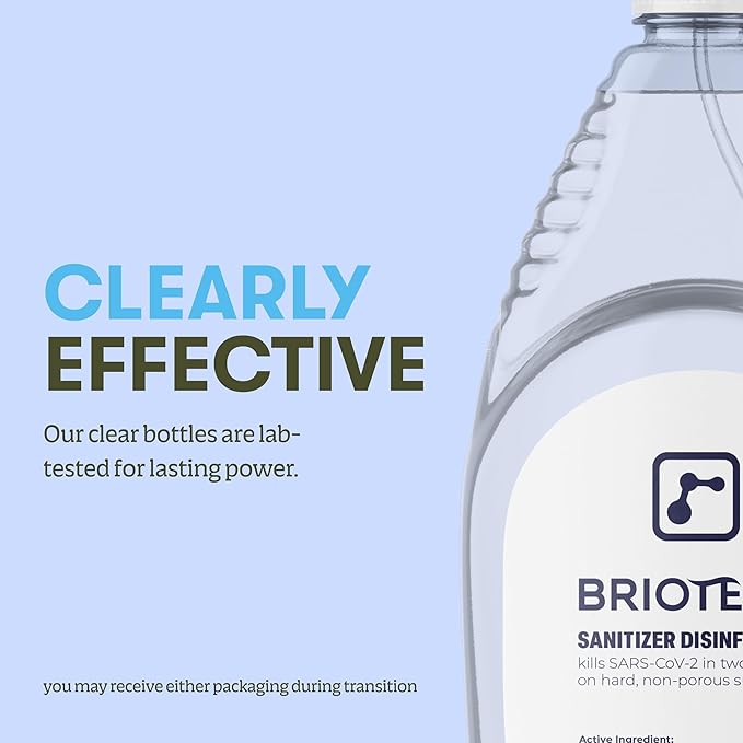 BRIOTECH Sanitizer Disinfectant Hypochlorous Spray, Kill 99.99% of Viruses & Bacteria, Control Mold, Eliminate Odor, Gentle for Nurseries, Food Contact Surface Sanitizer, 2 fl oz Travel Size (2 Pack)