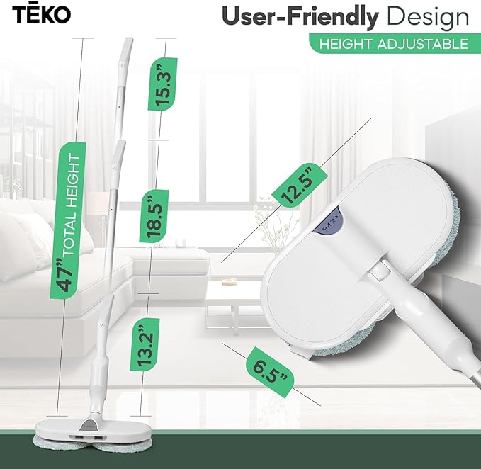 TEKO Electric Mop | As Seen on TV Power Mop | Hardwood Floor Mop with Baseboard Cleaner Attachment | Floor Mops with Washable Pads Included (Mint)