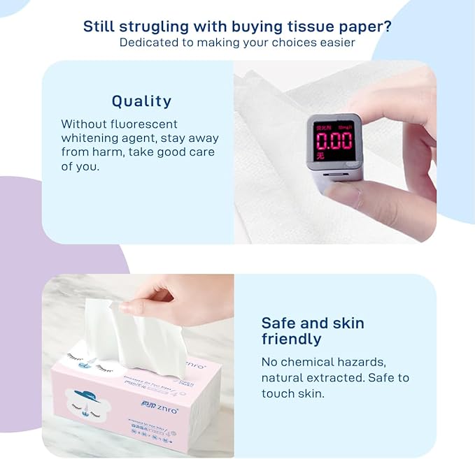1800 Pulls ZNRO Ultra Soft Paper Facial Tissues,Powder Free,Lint Free,Thick 4-Ply 6.1"x6.9" w. Compact Pink Easy Dispenser Bag Packaging