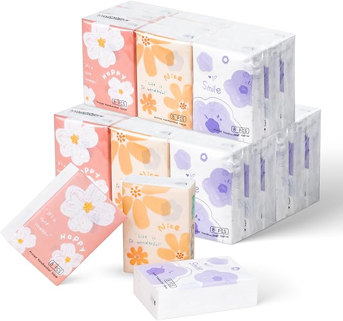27 Packs Pocket Tissues, Small Travel Size Bulk Facial Paper Towel, Travel Essential, Purse Tissue, Individual Packet, Soft 3 Ply Portable Napkins with Cute Prints for Wedding Party (Daisy)