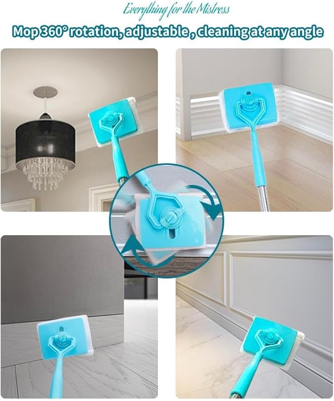 Baseboard Cleaner Tool with Handle 5 Reusable Cloths. Use for Bathroom, Kitchen and The Whole House! for Cleaning skirting Boards with Napkins and Long Handles. Retractable Microfiber Cleaning Handle