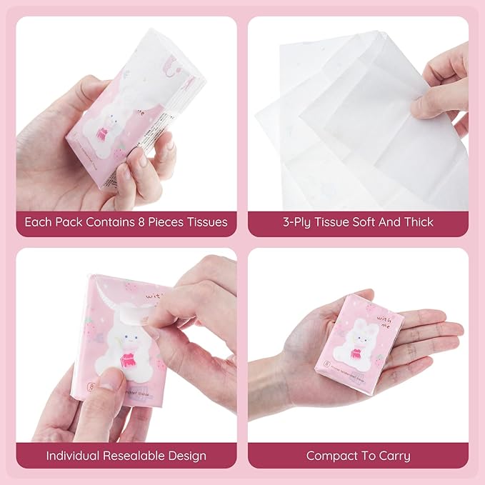 27 Packs Pocket Tissues, Small Travel Size Bulk Facial Paper Towel, Travel Essential, Purse Tissue, Individual Packet, Soft 3 Ply Portable Napkins with Cute Prints for Wedding Party (Dog&Bear&Rabbit)