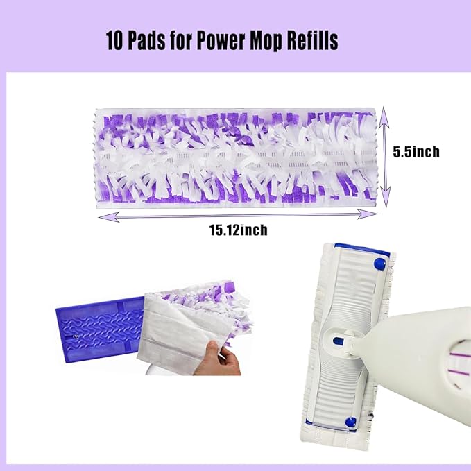YFLY 10 Pack Disposable Mopping Pads Refills for Swiffer PowerMop Multi-Surface Mops,5X Cleaning Power Mop Refills Compatible with Swiffer Power Floor Cleaning