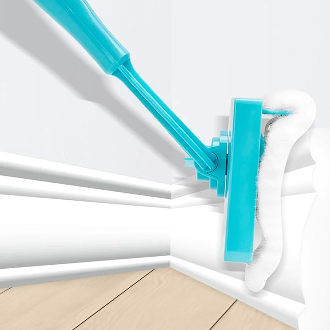 Baseboard Cleaner Tool with Handle 5 Reusable Cloths. Use for Bathroom, Kitchen and The Whole House! for Cleaning skirting Boards with Napkins and Long Handles. Retractable Microfiber Cleaning Handle