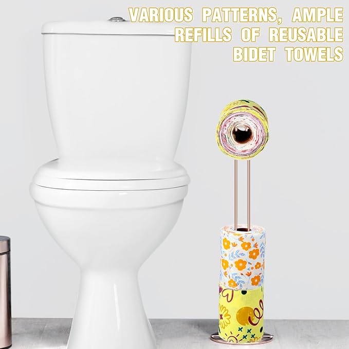 VitalCozy 50 Pcs Reusable Toilet Washable Bidet Towels Rerollable Cloth Wipes Paperless Towels Roll Absorbent Cotton for Kitchen Paperless Dishcloths(Bright Flower)