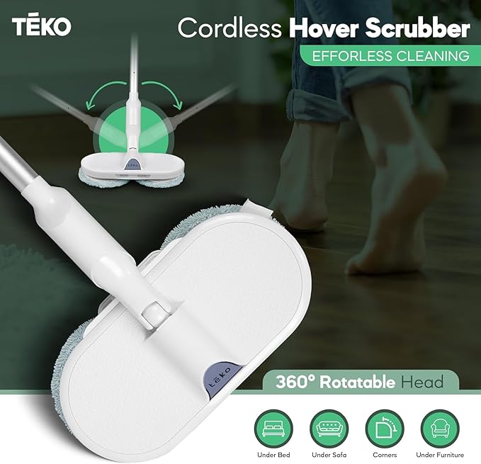 TEKO Electric Mop | As Seen on TV Power Mop | Hardwood Floor Mop with Baseboard Cleaner Attachment | Floor Mops with Washable Pads Included (Mint)