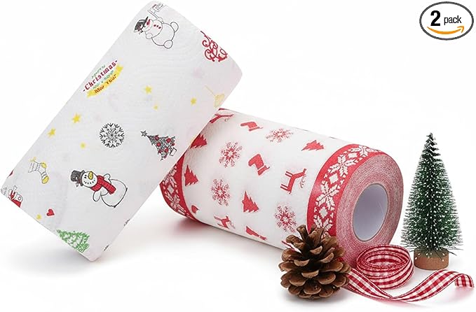 Christmas Kitchen Paper Towels:Disposable Cleaning Towels Xmas Kitchen Tissue Highly Absorbent Hand Towels for Holiday Kitchen Business Resturant (2 rolls)