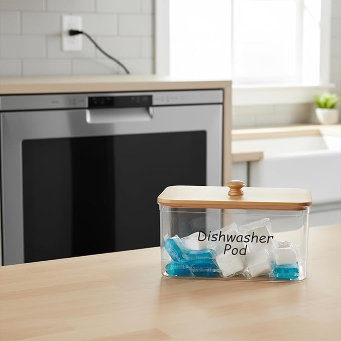 2 Pack Laundry Pods Container, Acrylic Dishwasher Pods Holder with Lid, Laundry Powder Container, Detergent Holder, Organization & Storage for Home, Kitchen, Office