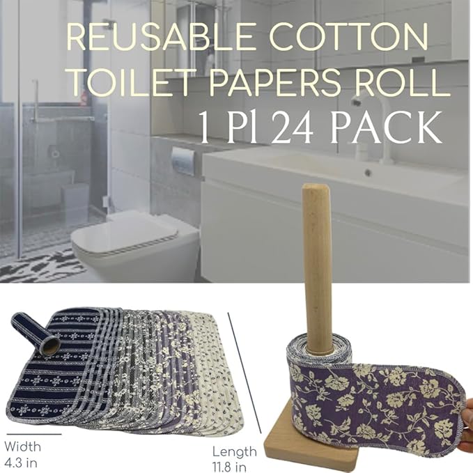 Reusable Toilet Paper Towels 24 Count Roll,Washable Absorbent No Tear Bidet Towels Cotton Cloth,Zero Waste Cleaning Supplies for Bathroom(4 Colors Rose)