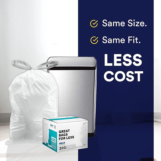 Plasticplace Custom Fit Trash Bags Compatible with Simplehuman Code J 50 Count White Drawstring Garbage Liners 10-10.5 Gallon 21"x28" Tear-Resistant LLDPE Bags for Kitchen Bathroom & Office