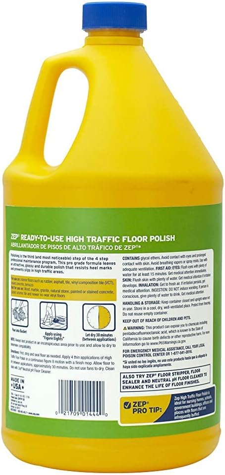 Zep High Traffic Floor Polish - 1 Gal (Case of 2) ECZUHTFF1282- Scuff-Resistant Durable Finish for Vinyl, Concrete, Rubber, Tile, and Terrazzo Floors