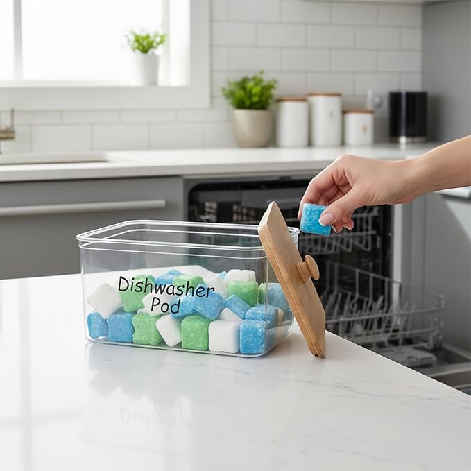 2 Pack Laundry Pods Container, Acrylic Dishwasher Pods Holder with Lid, Laundry Powder Container, Detergent Holder, Organization & Storage for Home, Kitchen, Office
