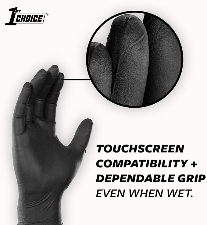 1st Choice Black Nitrile Gloves Disposable Latex-Free 5 Mil Textured for Cooking, Cleaning, Food Prep, XX- Large, Case of 1000