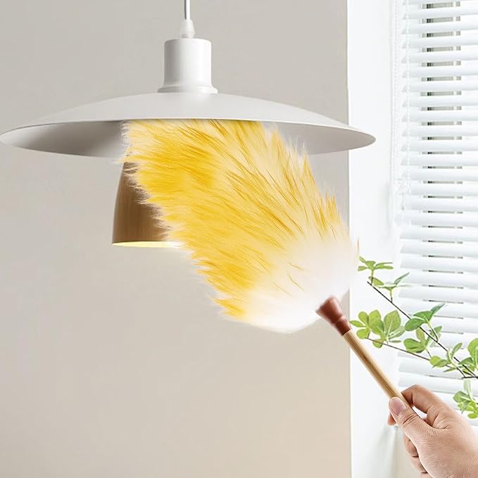 Natural Lambswool Duster 20 Inch Handheld with Wooden Handle Duster Dusting Tool for Blinds Electronics Furniture Delicate Surfaces (2Pcs)