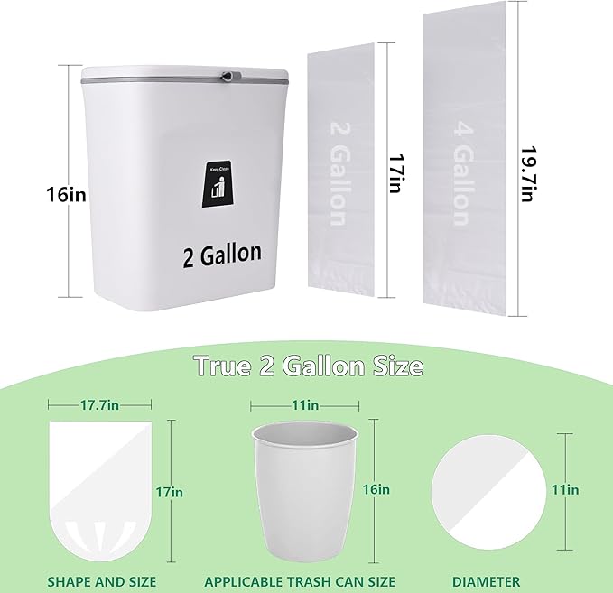 TECHSHARE Trash Bags 2 Gallon - 110 Count Small White Garbage Bags, Bathroom Trash Bags 2 Gallon, Mini Trash Can Liners for Home, Nursery, Office - Scent Free HDPE 1.8 Gallon Fit