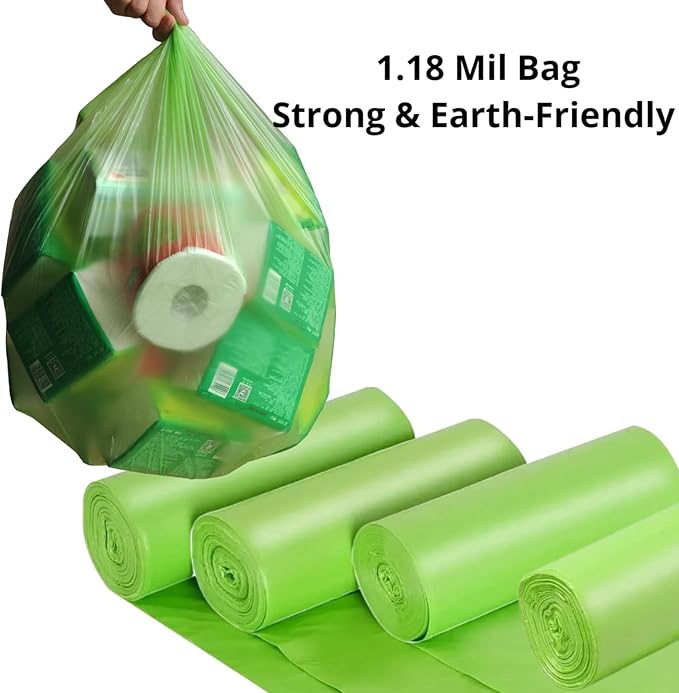Biodegradable Large Trash Bags 13+ Gallon Tall Kitchen Gecyclable Waste Bags, Heavy Duty 1.18 Mil & Leakproof, 50 Liter Bin Liners for Lawn Yard,Home,Office (60 Count) Green