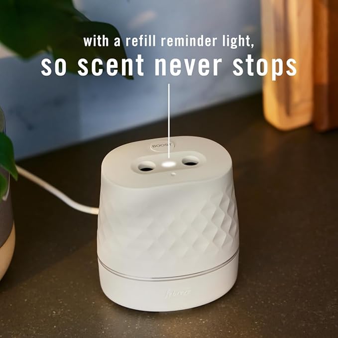 Febreze Plug Scent Booster Continuous Scent Device Oil Diffuser + Compatible Plug in Air Freshener, Odor-Fighting Scented Oil Refills, Holiday Mix