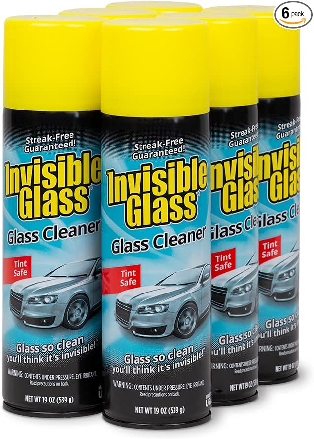 Invisible Glass 91164-6PK Premium Aerosol Glass Cleaner Spray for Car Windshields and Windows, Automotive and Home Window Cleaner, Streak-Free, Ammonia-Free, Tint-Safe – 19 oz (Pack of 6)