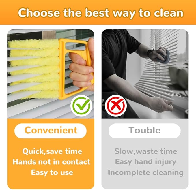 Blind Cleaner Duster Tool, 2026 New Blind Dusters for Cleaning,Cleaning Brush,7 Finger Dusting Cleaner Tool for Window & Air Conditioner,Window Blinds Cleaner Microfiber Washable (Orange-2PCS)