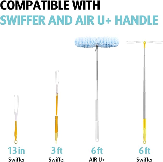 6 ft Extendable Duster Handle with 20 Refills, Compatible with Swiffer, Disposable Microfiber Dusting Pads for Home Cleaning, Ceiling, Fan, Window, Hard-to-Reach Areas
