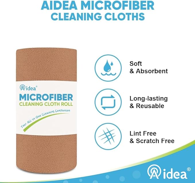 AIDEA Microfiber Cleaning Cloth 330 Sheets 6 Roll, Microfiber Towels for Cars, Shop Rags Washable, Cleaning Rags Reusable Paper Towels for Automotive, Mechanic, Workshops, House,11×9", Coffee