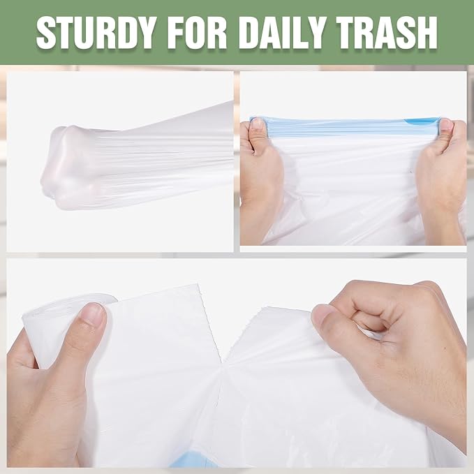 Small Trash Bags 4 Gallon- 200 Count Drawstring Small Garbage Bags Strong & Unscented, White Bathroom Trash Can Liners for Home Office Bedroom Kitchen
