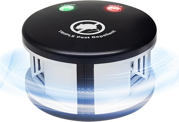 X-PEST Ultrasonic Rodent Repeller Indoor, 360° Squirrel Repellent Mice Deterrent, 3 Mode Switch with Pressure Wave, Plug in Multiple Pest Deterrent Control, Black