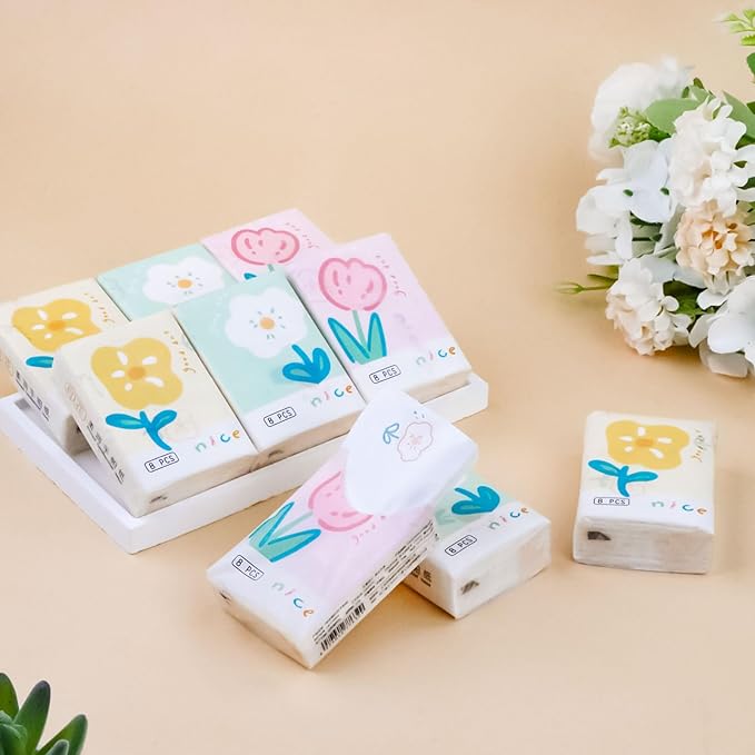 27 Packs Pocket Tissues, Small Travel Size Bulk Facial Paper Towel, Travel Essential, Purse Tissue, Individual Packet, Soft 3 Ply Portable Napkins with Cute Prints for Wedding Party (Floral)