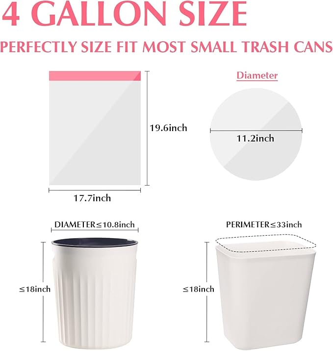 Trash-Bags 4 Gallon Small Drawstring-Garbage-Bag Kitchen - Clear White 57 Count Unscented Recycling Compactor Can Liners for Bathroom Bedroom Office Car Outdoor Garden Leaf Waste Basket
