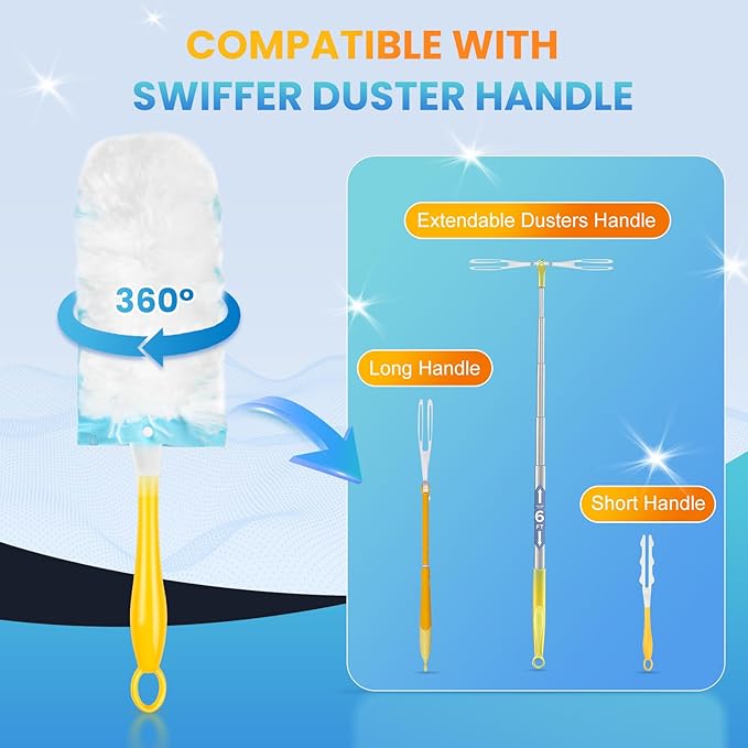 40 Pack Duster Refill for Swiffer Duster, 360°Heavy Duty Duster Refills Kit, Strong Electrostatic Adsorption Technology, Suitable for Furniture, Curtains, Offices and Other Scenes with 1 Short Handle