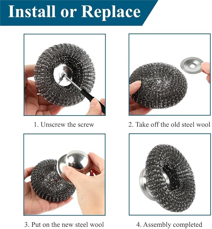 7Pcs Steel Wool Scrubber with Handle - Stainless Steel Scrub Brush Set for Scouring Stubborn Messes from Cast Iron, Pots, Pans, Grill, Stoves, Sink (2 Scrubber + 4 Pads + 1 Screwdriver)