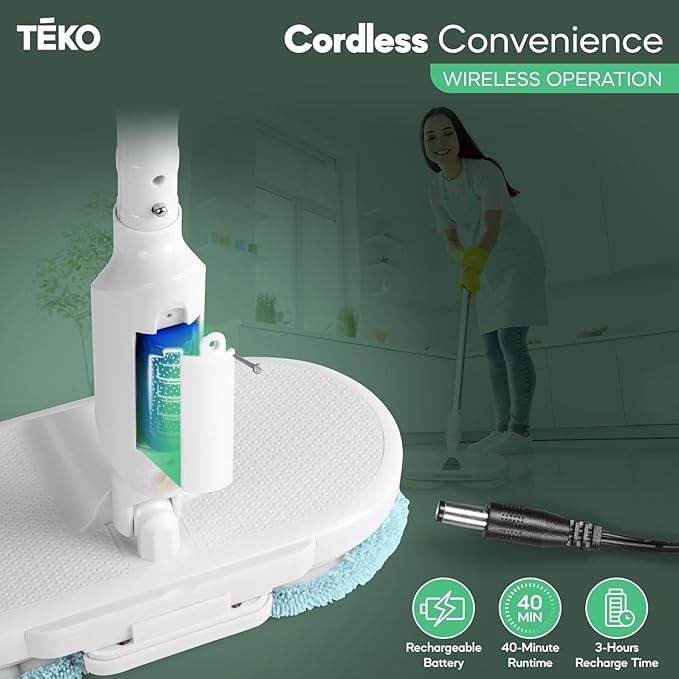 TEKO Electric Mop | As Seen on TV Power Mop | Hardwood Floor Mop with Baseboard Cleaner Attachment | Floor Mops with Washable Pads Included (Mint)