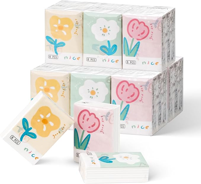 27 Packs Pocket Tissues, Small Travel Size Bulk Facial Paper Towel, Travel Essential, Purse Tissue, Individual Packet, Soft 3 Ply Portable Napkins with Cute Prints for Wedding Party (Floral)